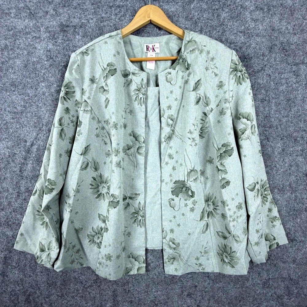 R&K Originals Blouse Womens 22W Green Floral Twofer Fooler 2 in 1 Grandma Chic